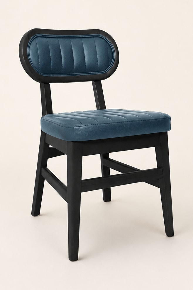 Bono chair with blue-teal ribbed upholstery and a dark frame