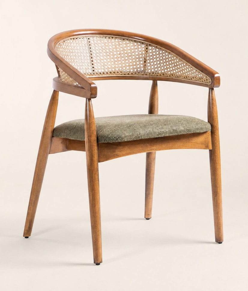 Gazel armchair with a cane-look back and wood frame