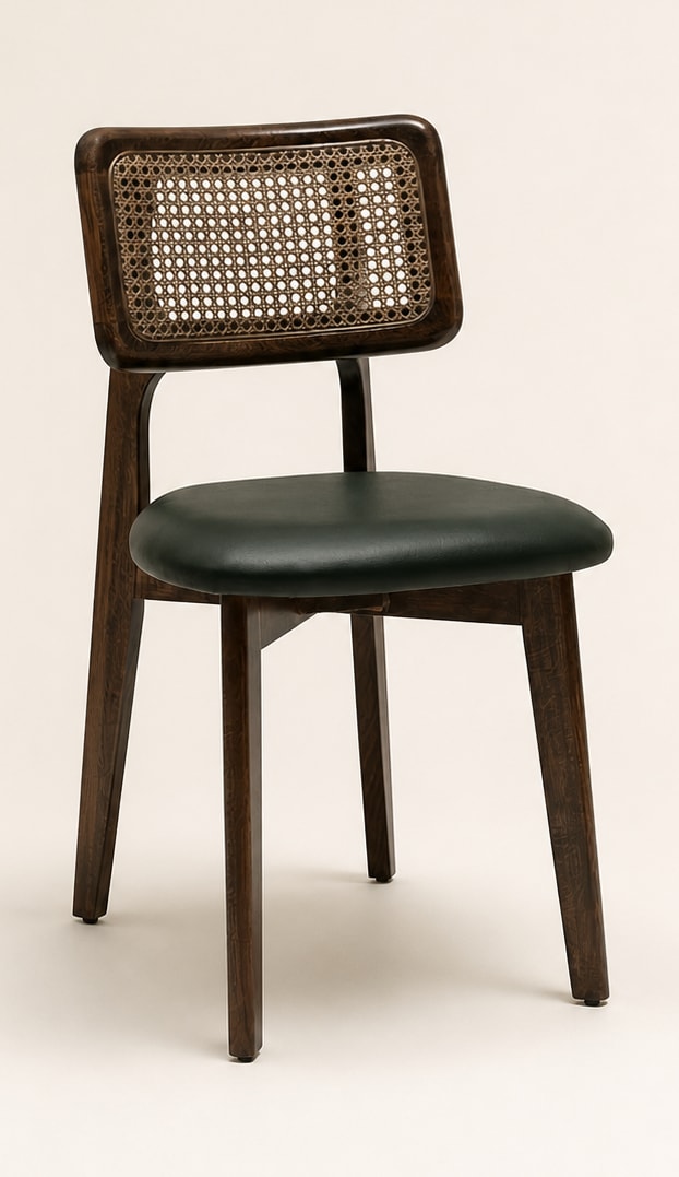 Lento chair with a cane-look back and dark green seat